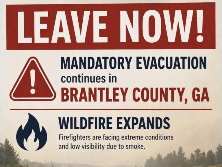 Expanding Wildfire Forces Mandatory Evacuation in Brantley County Georgia as Smoke Pushes North Into the Carolinas Causing Poor Air Quality Across the Region