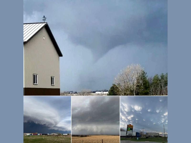 Fast Moving Tornadic Storm Sweeps From Riverside Iowa to Davenport and Atkinson Illinois With Brief Funnel and Dramatic Shelf Clouds Ending High Speed Chase