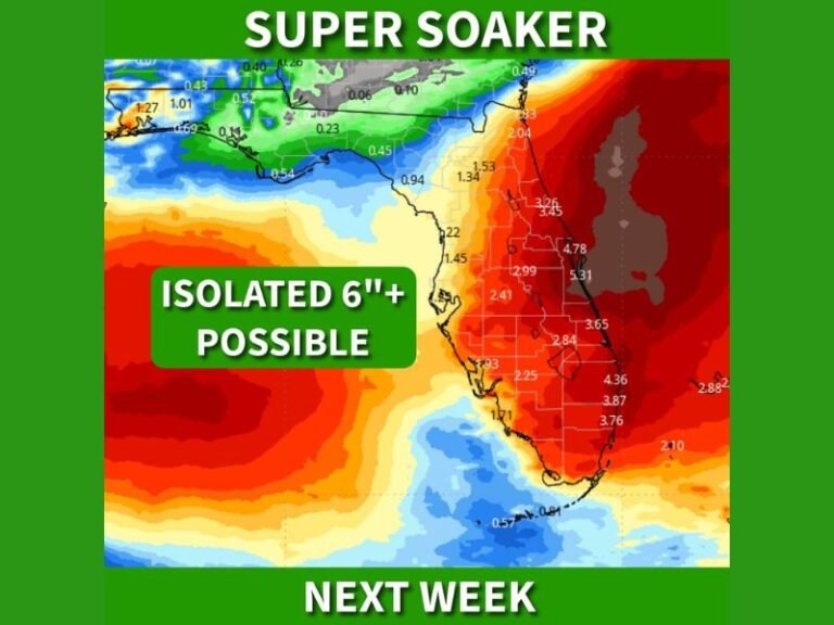 Florida Faces Major Rain Threat Next Week With 2 to 4 Inches Widespread and Over 6 Inches Possible as Front Stalls Across Peninsula