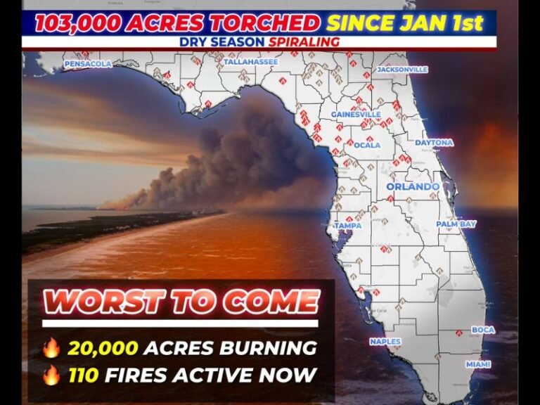 Florida Wildfire Crisis Hits 103,000 Acres Burned and 135 Active Fires Statewide in Worst Dry Season Since Early 2000s With Heat Wave and No Rain in the Forecast