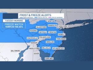 Freeze Watch Issued for Pennsylvania, New Jersey, and New York as Temperatures Plunge Into the Mid and Upper 20s Tuesday Morning