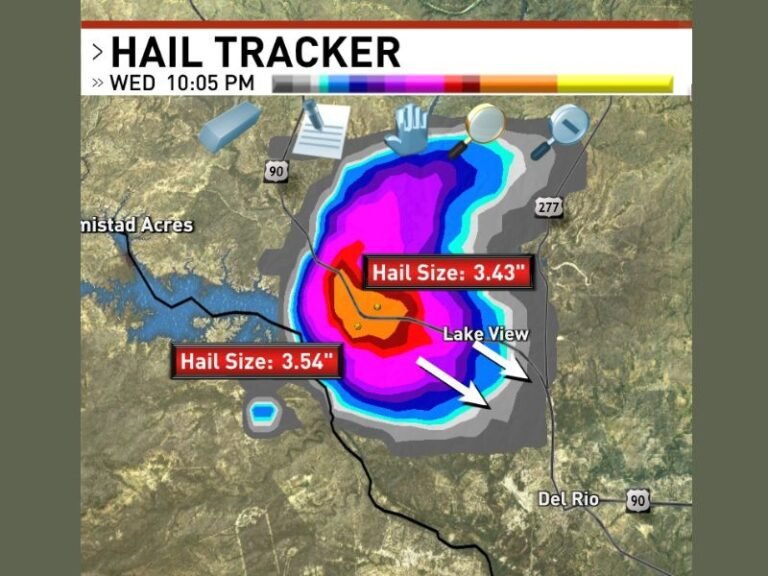 Giant 3.54 Inch Hail Producing Supercell Strikes Lake Amistad, Texas Heading Southeast Threatening Del Rio, Lake View, and Amistad Acres