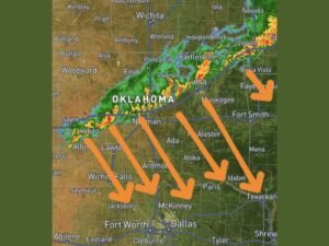 Heavy Rain and Storm System Dropping South Across Oklahoma Overnight Targeting Dallas, Fort Worth, and North Texas as Cold Front Races In