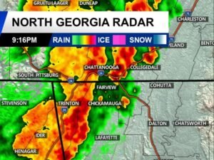 Heavy Rainfall Sweeping Through Extreme Northwest Georgia Saturday Night Targeting Chattanooga, Chickamauga, Trenton, and Surrounding Communities