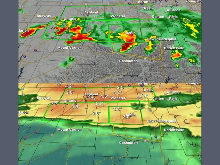 Holmes County Ohio Under Level 2 Road Emergency as Flash Flooding From Repeated Storms Causes Flooded Roads and Downed Trees