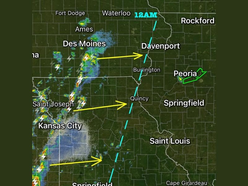 Illinois Faces Overnight Storm Line From Iowa With Lightning and Wind Risk but Widespread Severe Threat Remains Low