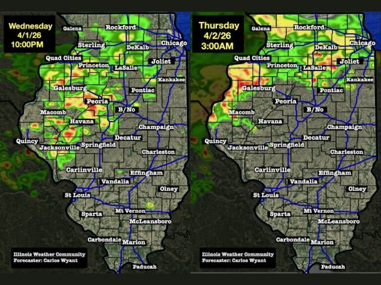 Illinois Faces Two Rounds of Storms From Overnight Rain to Thursday Afternoon Severe Threat With Tornado Risk Peaking Between 2 PM and 10 PM