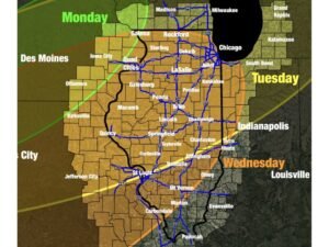 Illinois, Indiana and Surrounding Midwest States Face Multi-Day Severe Storm Pattern With Cold Front Triggering Storm Chances Tuesday and Wednesday