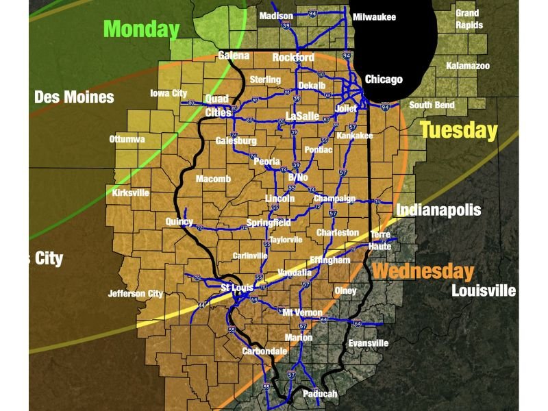 Illinois, Indiana and Surrounding Midwest States Face Multi-Day Severe Storm Pattern With Cold Front Triggering Storm Chances Tuesday and Wednesday
