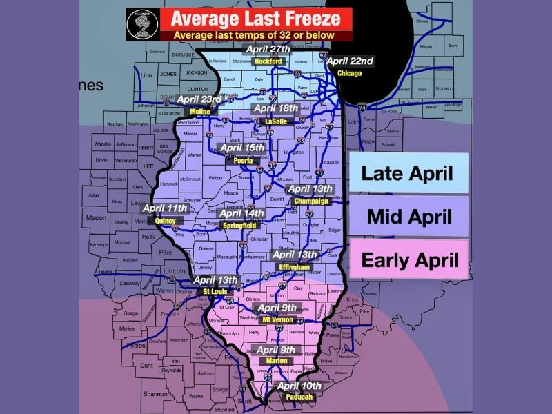 Illinois, Missouri, Indiana and Kentucky Face Extended Late Freeze Threat as Chicago, Rockford and Peoria Near Final Frost Dates Into Late April