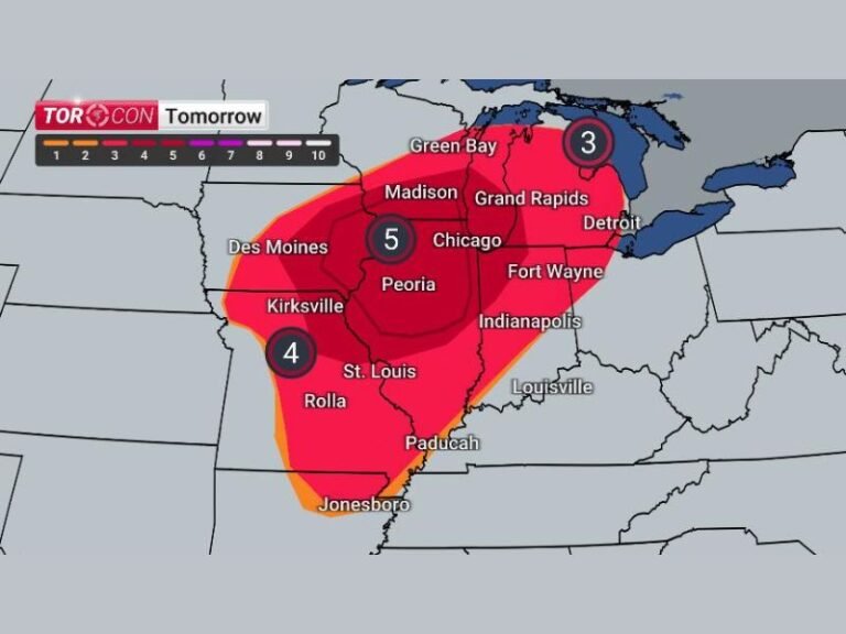 Illinois, Wisconsin, Michigan and Indiana Face Elevated Tornado Risk as TORCON 5 Issued With Chicago Suburbs in High Impact Zone