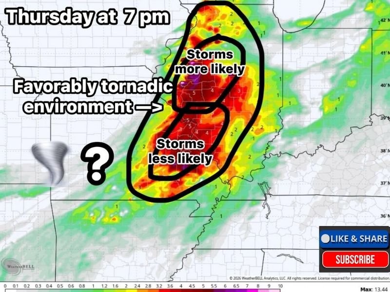 Illinois and Missouri Face Conditional Tornado Threat Thursday Evening as Favorable Setup Builds but Storm Development Remains Uncertain