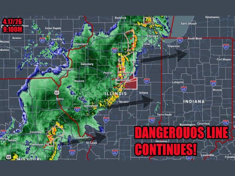 Intense Squall Line With Tornado Warnings Sweeping Across Missouri and Illinois Targeting Chicago and St. Louis Friday