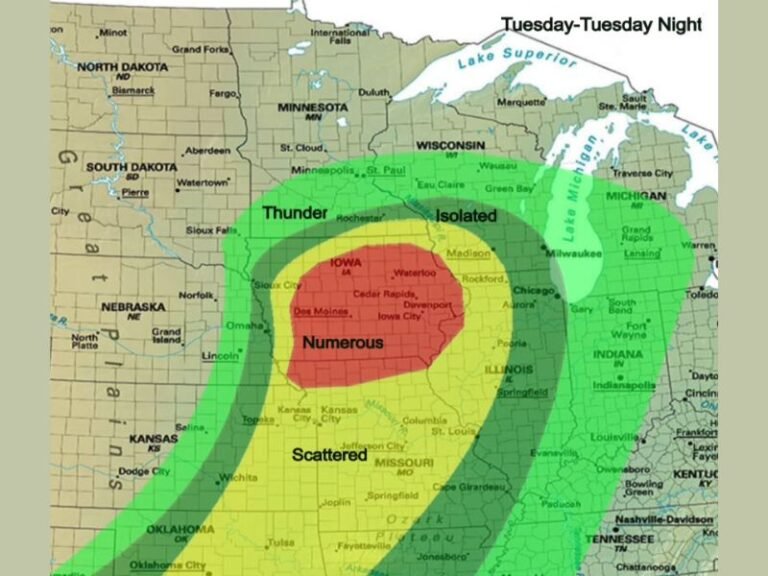 Iowa, Missouri, Illinois and Minnesota Facing Significant Severe Weather Tuesday With Numerous Strong Tornadoes and Very Large Hail Threatening the Region Tuesday Night