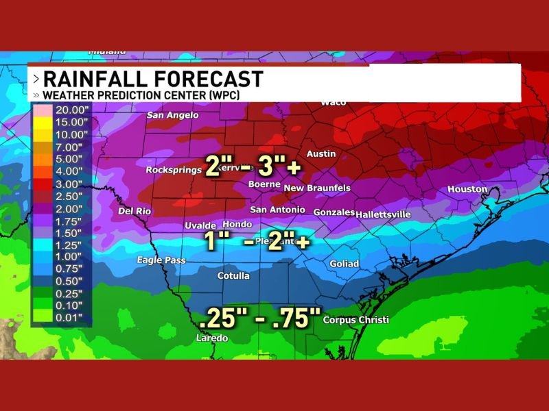 Major Soaking Rain Event With Thunderstorm Downpours Targets Central Texas With 2 to 3 Plus Inches Forecast Across San Antonio, Austin, New Braunfels, and Boerne Thursday Night Through Friday