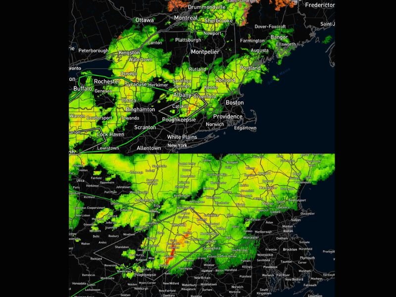 Massachusetts and Connecticut Under Severe Thunderstorm Watch as Snow North and Heavy Rain South Split New England Overnight