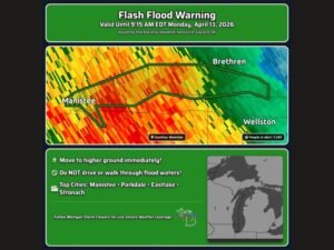 Michigan Flash Flood Warning Issued for Southern Manistee County as Tippy Dam Releases High Flows Into Manistee River Threatening 7,397 People Until 9:15 AM Monday