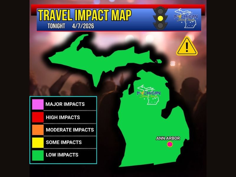 Michigan Travel Impact Tonight Remains Low Statewide but Ann Arbor Area Faces Major Traffic Disruptions on April 7