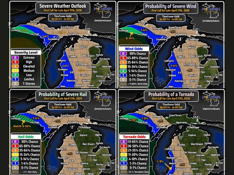 Michigan Upper Peninsula Faces Severe Weather Threat Friday Night With Hail Risk, Tornadoes And Damaging Winds From 8 PM Through 3 AM Saturday