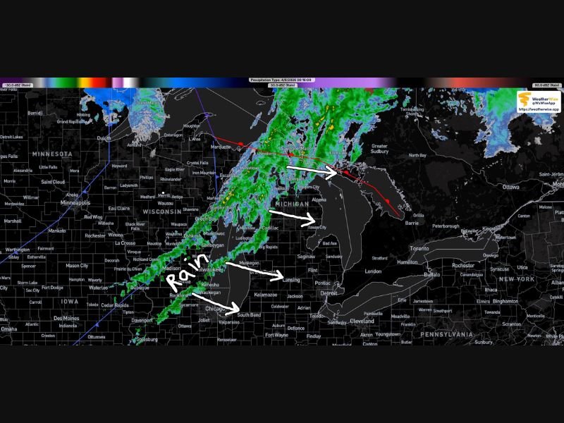 Michigan, Wisconsin and Northern Indiana See Overnight Rain Band Push Southeast With Thunder Risk Early April 9