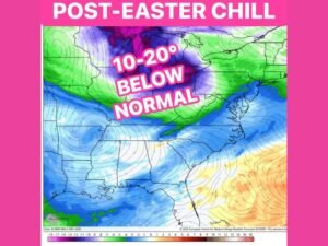 Midwest and Great Lakes States Face Post Easter Cold Blast With Temperatures Dropping 10 to 20 Degrees Below Normal and Frost Risk Expanding South