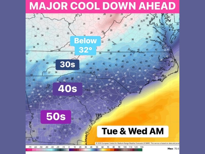 North Carolina, South Carolina and Georgia Brace for Post Easter Cool Down With 30s Inland and 50s Near Coast as Chilly Mornings and Frost Risk Return
