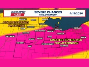 Ohio Second Wave of Severe Storms Expected Wednesday Afternoon With Tornado Threat and Damaging Winds From Toledo to Akron Between 2PM and 8PM