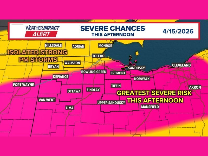 Ohio Second Wave of Severe Storms Expected Wednesday Afternoon With Tornado Threat and Damaging Winds From Toledo to Akron Between 2PM and 8PM