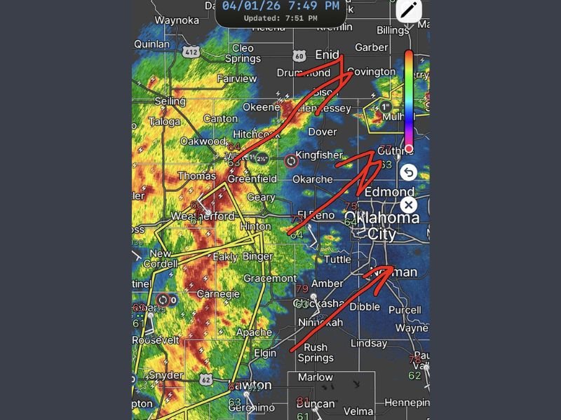 Oklahoma City Faces Incoming QLCS Bowing Storm Line With 70 MPH Winds, Golf Ball Hail and Embedded Tornado Risk Late Evening