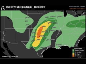 Oklahoma, Texas and Kansas Face Level 3 Severe Storm Risk With 2 Inch Hail and Tornado Threat Along I-35 Corridor