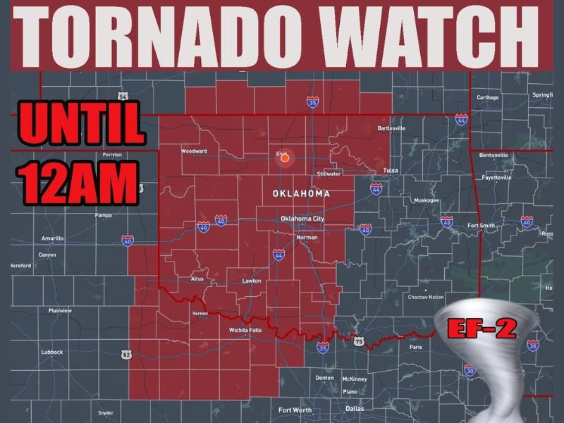 Oklahoma, Texas and Kansas Under Tornado Watch Until Midnight as Supercells Begin Developing and Severe Storm Threat Intensifies