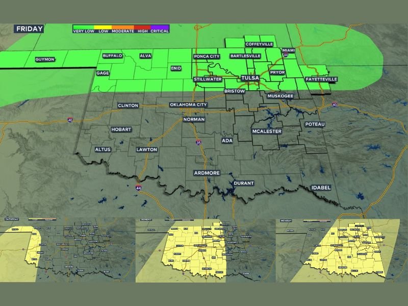 Oklahoma and Southern Kansas Storm Zone Expands From Tulsa and Ponca City to Coffeyville With Increasing Severe Weather Risk This Week