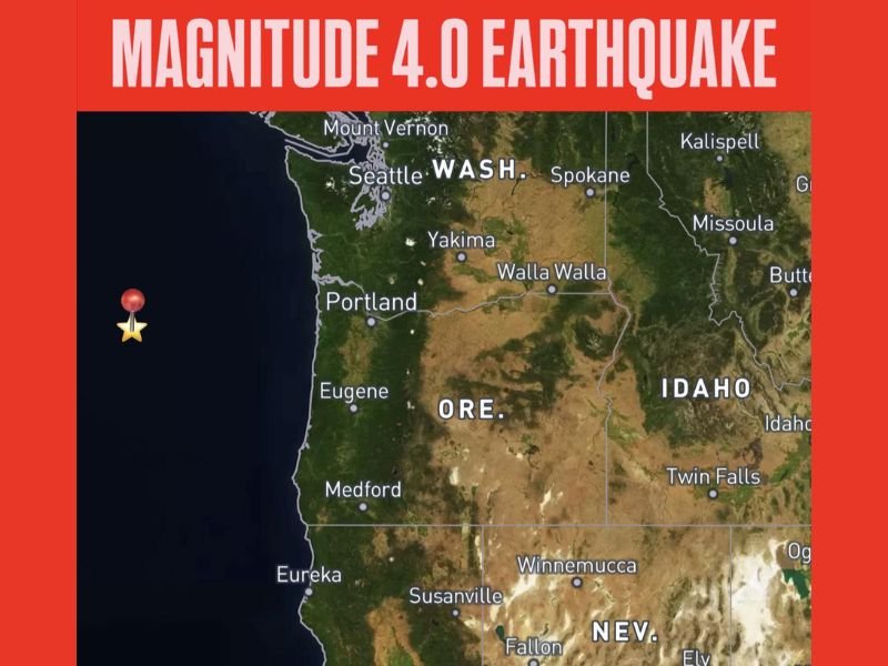 Oregon Coast Earthquake Measured at Magnitude 4.0 Strikes 250 Miles West of Newport With Tremor Felt Offshore Near Pacific Waters