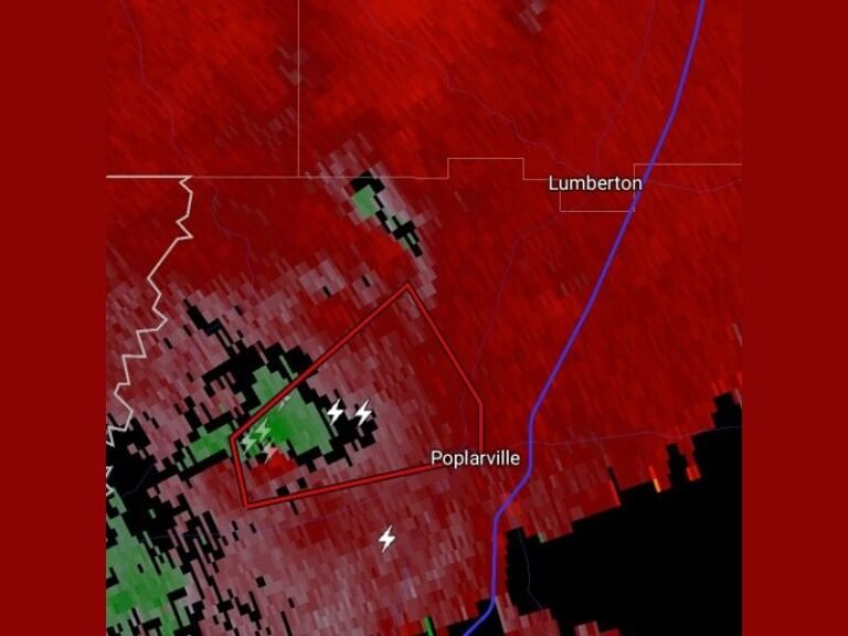 Pearl River County Mississippi Tornado Warning Near Poplarville Shows Rotation on Radar Prompting Short Term Alert