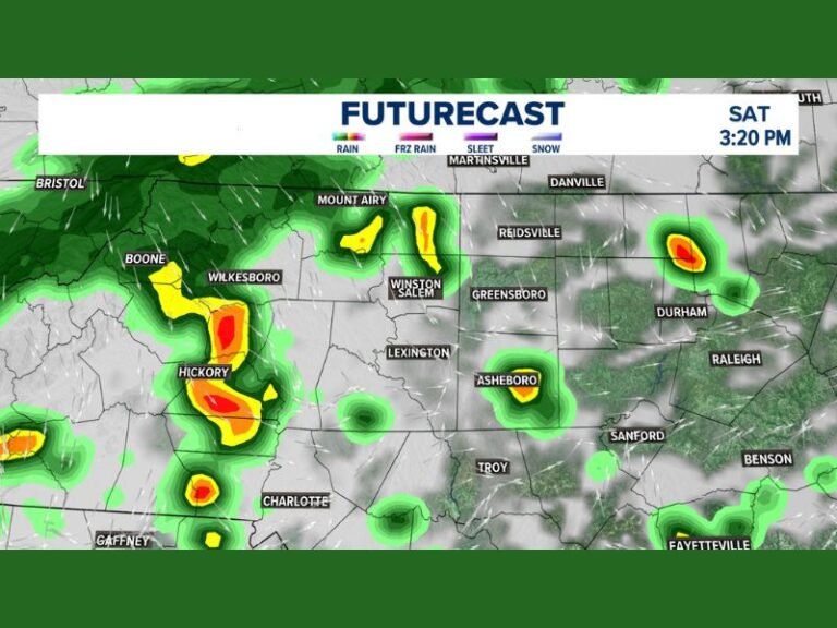 Scattered Rain Showers to Move Across North Carolina Saturday Afternoon and Evening Impacting Boone, Hickory, Winston-Salem, Greensboro, Durham and Raleigh