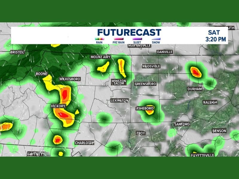 Scattered Rain Showers to Move Across North Carolina Saturday Afternoon and Evening Impacting Boone, Hickory, Winston-Salem, Greensboro, Durham and Raleigh