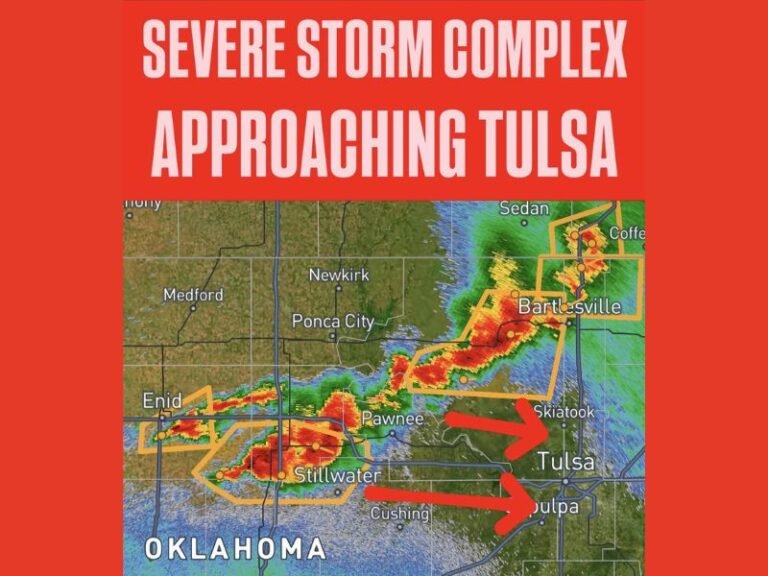 Severe Storm Complex Approaching Tulsa Oklahoma With Damaging Winds, Very Heavy Rain and Spin-Up Tornado Possible as Storms Track Through Stillwater, Pawnee and Skiatook