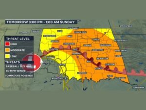 Severe Storm System Threatens Central Oklahoma Saturday With Baseball-Size Hail, 80 MPH Winds and Isolated Strong Tornadoes Active From 3 PM Through Early Sunday Morning