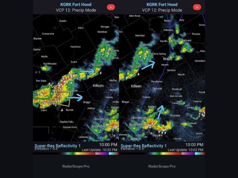 Severe Thunderstorm Pushes Into Burnet and Lampasas Counties Texas Bringing Large Hail, Flash Flooding Risk and Lightning Toward Killeen and Fort Hood Before Midnight