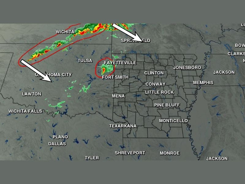 Severe Thunderstorms Tracking Toward Arkansas From Oklahoma and Kansas With Tornado Warnings Possible Across Western Regions Late Friday Night