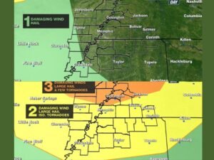 Severe Weather Day Declared for Monday Across Mid-South and Memphis Tennessee With Level 2 to 3 Risk for Tornadoes, Large Hail and Damaging Winds