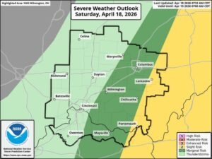 Severe Weather Risk Shifting East of I-71 Across Ohio as Rain Continues Through Miami Valley With Freezing Temperatures Expected Sunday Morning
