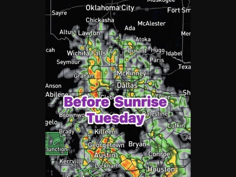 Showers and Thunderstorms to Strike North Texas Before Sunrise Tuesday, Dallas, Wichita Falls and Surrounding Areas Face 70% Coverage With Up to 1 Inch of Rain From 6AM to 3PM