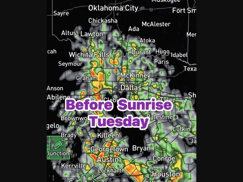 Showers and Thunderstorms to Strike North Texas Before Sunrise Tuesday, Dallas, Wichita Falls and Surrounding Areas Face 70% Coverage With Up to 1 Inch of Rain From 6AM to 3PM