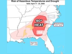 South Carolina, North Carolina, and Georgia Face Rare April Heat Wave With 90 Degree Temperatures and Growing Flash Drought Risk Next Week