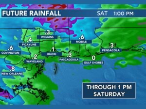 Storms Moving Through Louisiana, Mississippi and Alabama Friday Night Into Saturday Morning With New Orleans, Mobile and Covington Expected to See the Highest Rainfall Totals