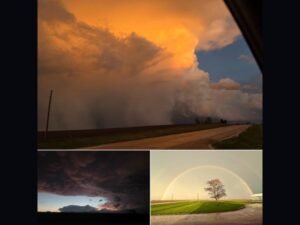 Stunning Storm Photos Across Central Illinois Capture Towering Thunderstorms Mammatus Clouds and Brilliant Rainbow After Evening System
