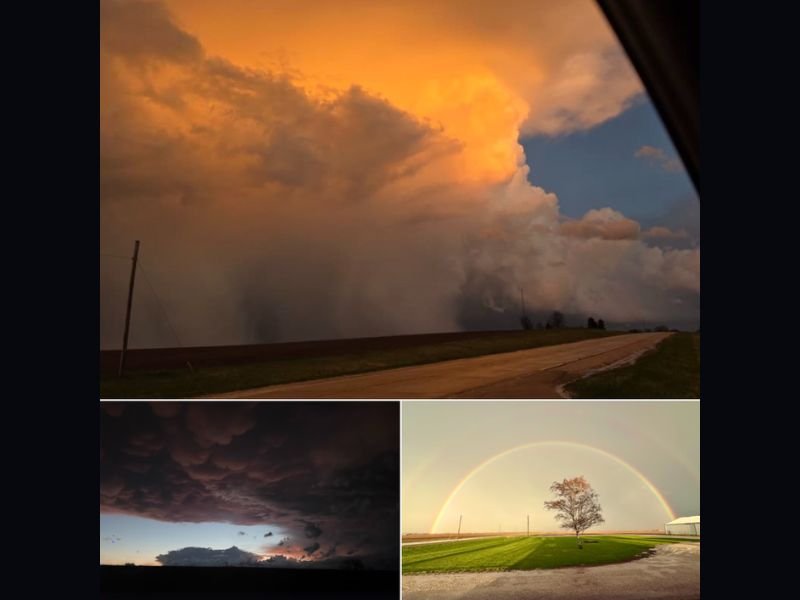 Stunning Storm Photos Across Central Illinois Capture Towering Thunderstorms Mammatus Clouds and Brilliant Rainbow After Evening System
