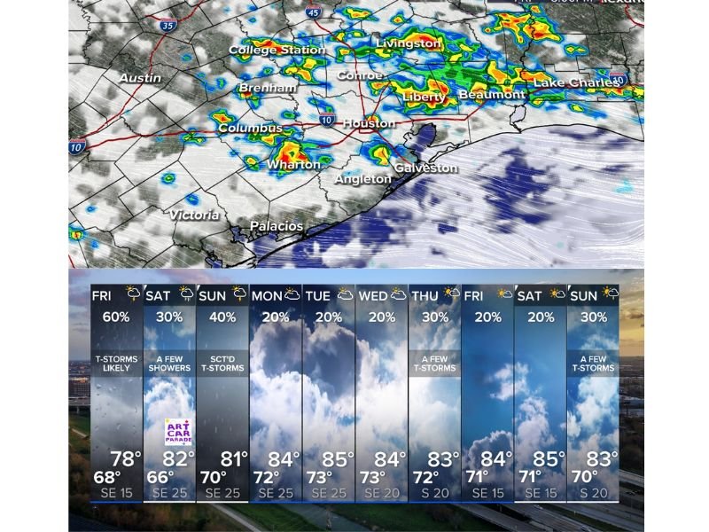Texas Areas West of I-45 to See Highest Storm Coverage Saturday Afternoon as Scattered Showers Continue Into Early Next Week