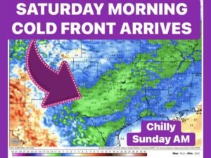 Texas Cold Front Arrives Saturday Morning Dropping Temperatures From Mid-70s to 60s With Chilly 40s Expected Across North Texas Sunday